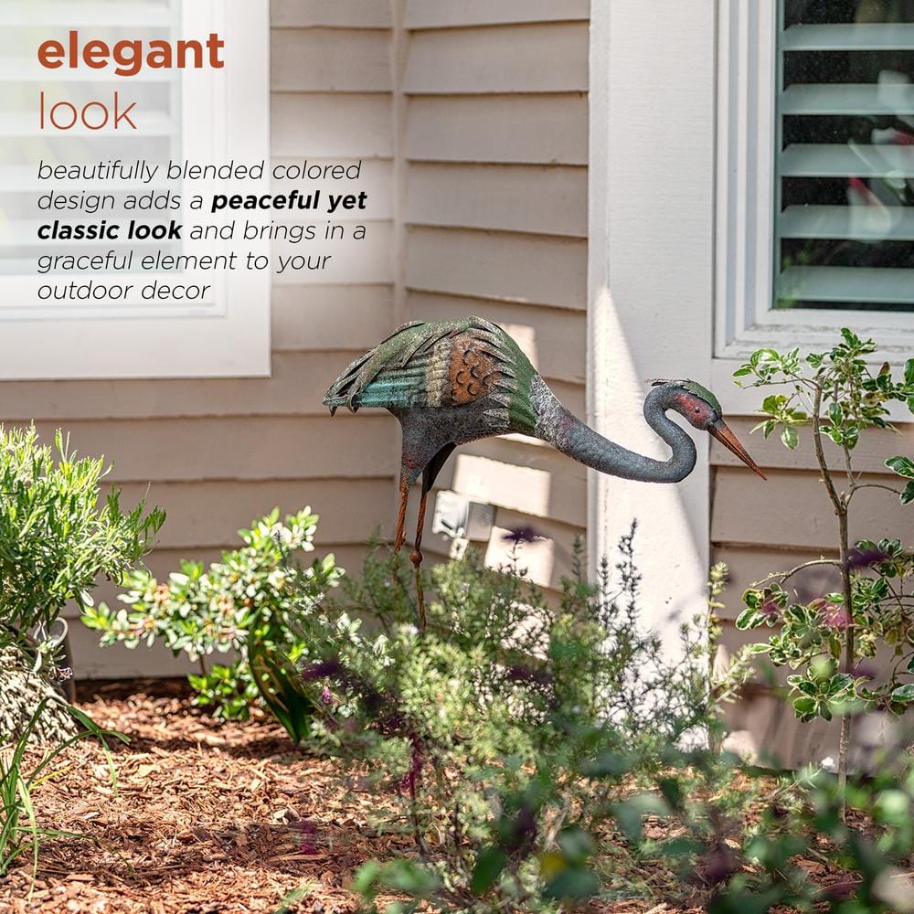 30" Multicolor Rustic Metal Crane Garden Statue