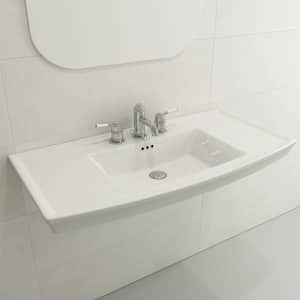 Lavita 40 in. 3-Hole Wall-Mounted White Fireclay Rectangular Console Sink with Overflow
