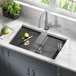 Rivet 16 Gauge Stainless Steel 30 in. Single Bowl Undermount Workstation Kitchen Sink with Accessories