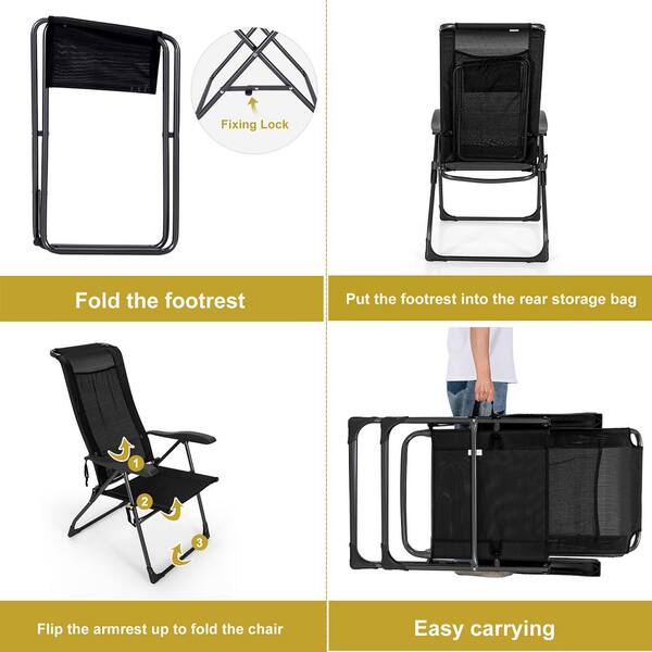 Folding Chair Footrest slip Picnic Camping Recliner Foot Stool Resting  Black 