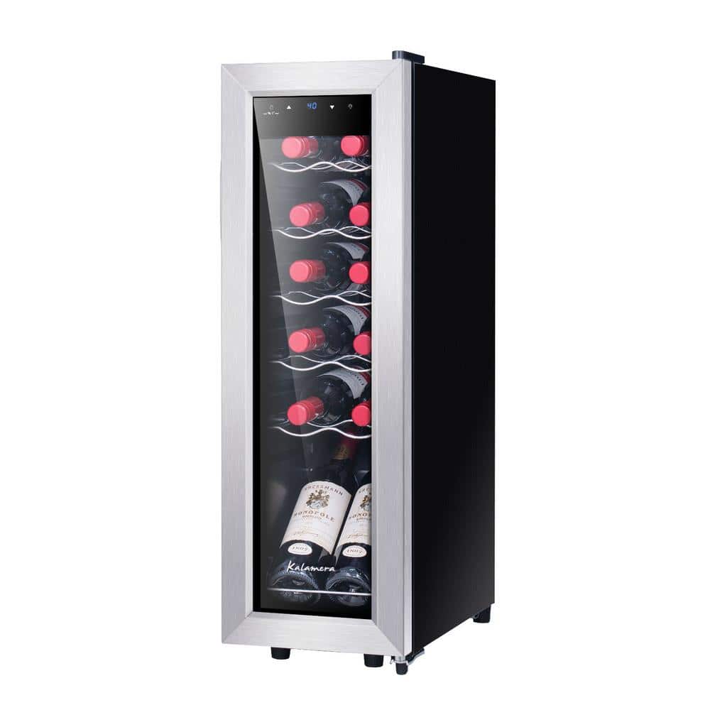 Kalamera 12-Bottle Black Stainless Steel Freestanding Wine Cooler