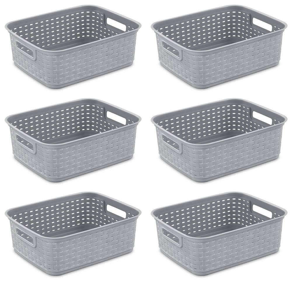 Sterilite Short Weave Wicker Pattern Storage Container Basket, Gray  (6-Pack) 6 x 12726A06 - The Home Depot