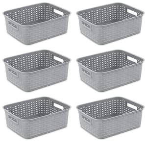 Short Weave Wicker Pattern Storage Container Basket, Gray (6-Pack)
