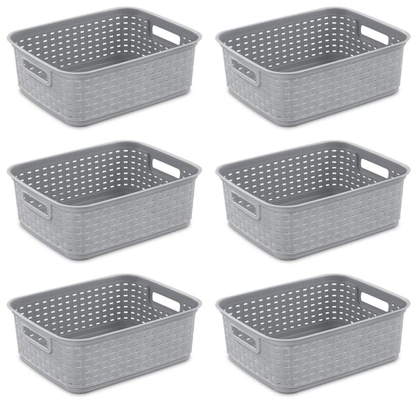 Sterilite Short Weave Wicker Pattern Storage Container Basket, Gray (6-Pack)