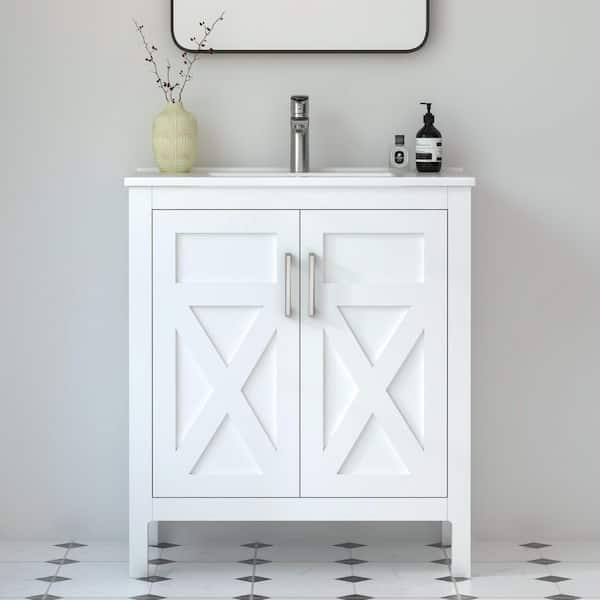 Silvia 30.25 in. W x 18.5 in. D x 35 in. H Single Sink Freestanding Bath Vanity in Matte White with White Ceramic Top