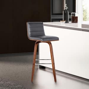 Vienna 30 in. Bar Stool in Walnut Wood with Grey Pu Upholstery