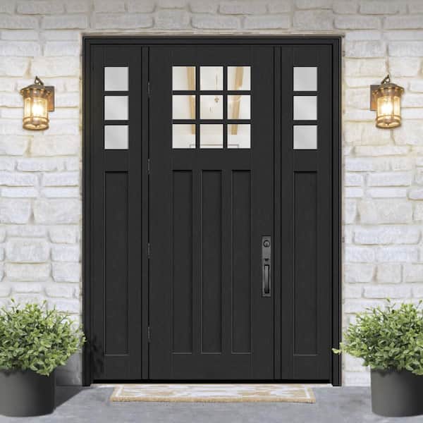 Regency 68 in. x 96 in. 1/4 9L-SDL Clear Glass RHOS Onyx Fiberglass Prehung Front Door with 14 in. 1/4 Top SLs 4-9/16