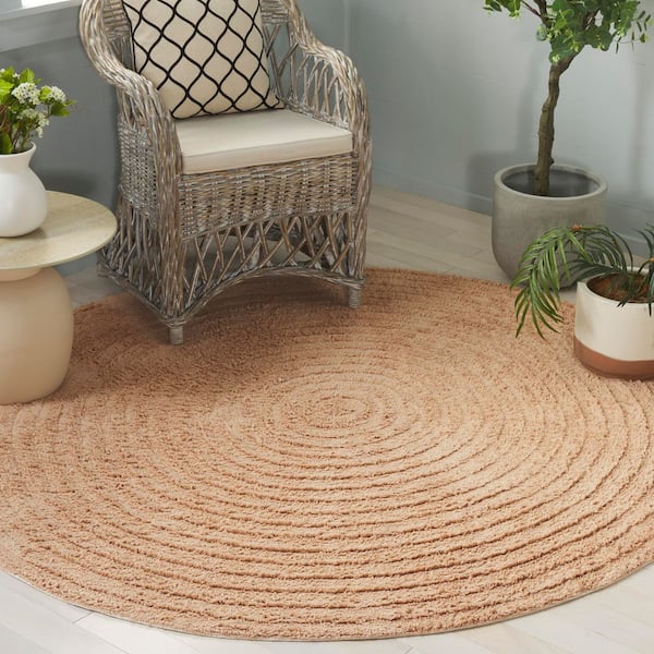 Easy Care 6 ft. x 6 ft. Orange Machine Washable High-Low Dendric Solid Round Area Rug