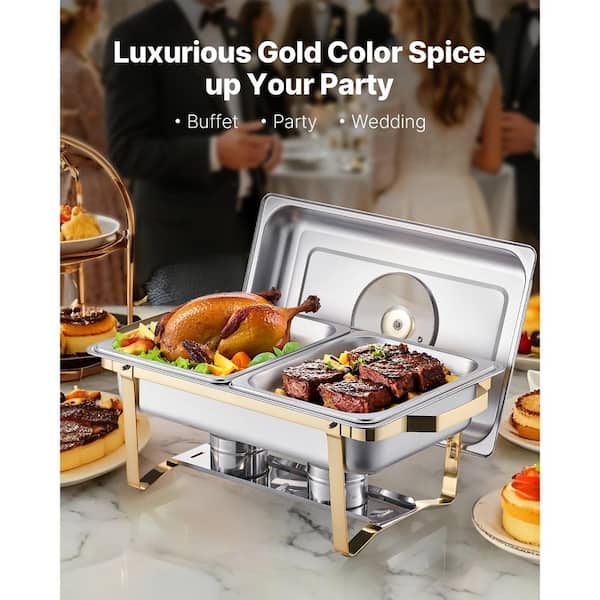 Chafing Dish Buffet Set, 8 qt. Silver, Stainless Steel Chafing Dishes and Accessories, Round Catering Warmer (2-Pack)