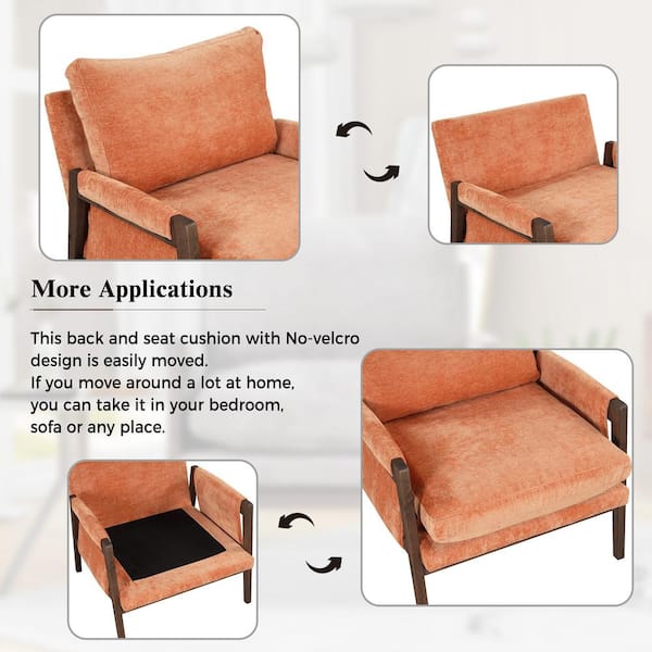 Polibi Mid-Century Modern Orange Velvet Accent Chair with Solid Wood and Thick Seat Cushion