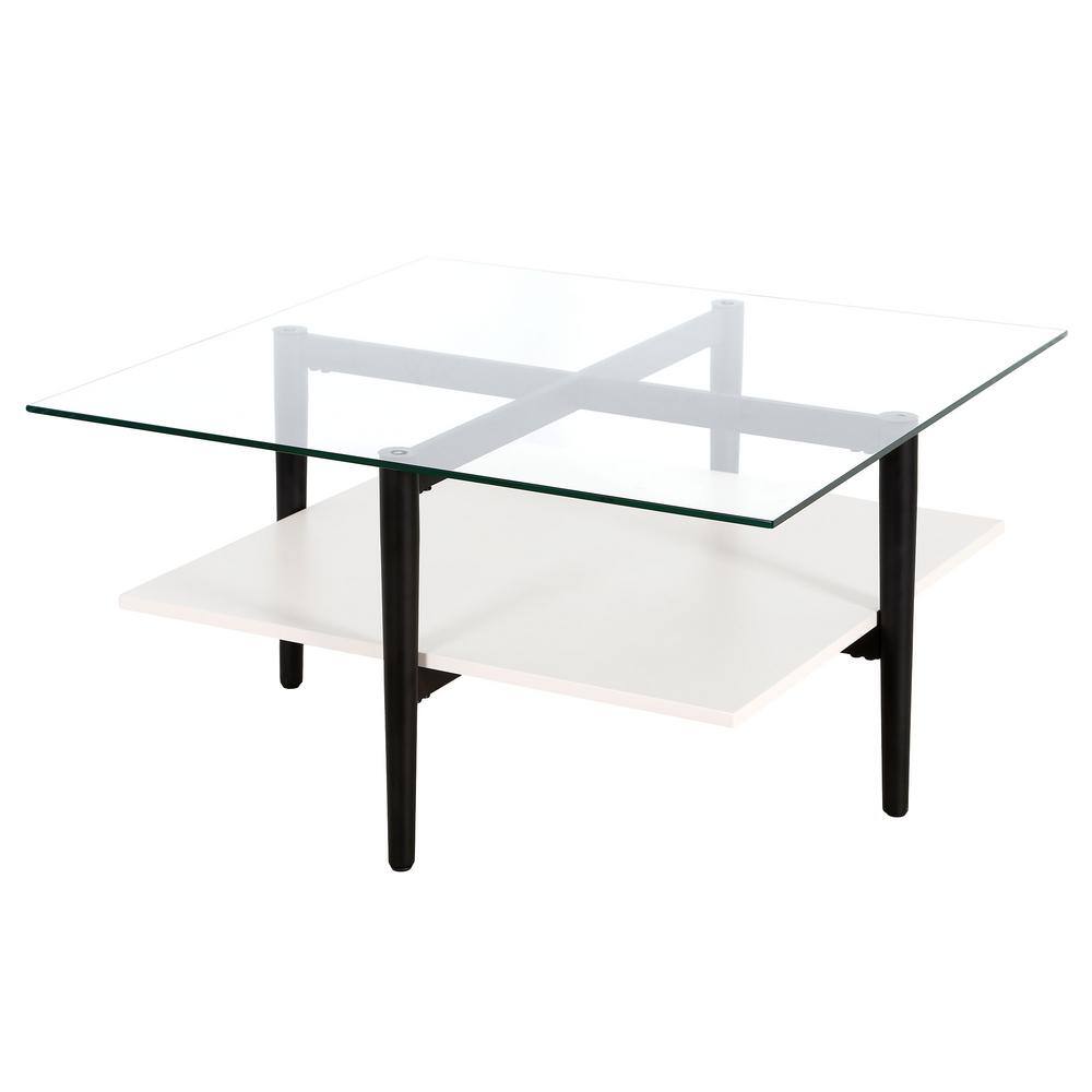 Mid-Century Modern 32" Square Coffee Table in Blackened Bronze with Glass Top
