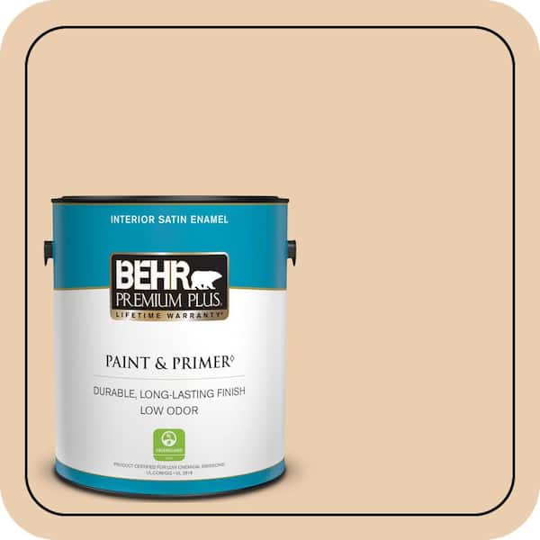 BEHR PREMIUM PLUS 1 gal. #BXC-64 Shortbread Cookie Satin Enamel Low Odor Interior Paint & Primer