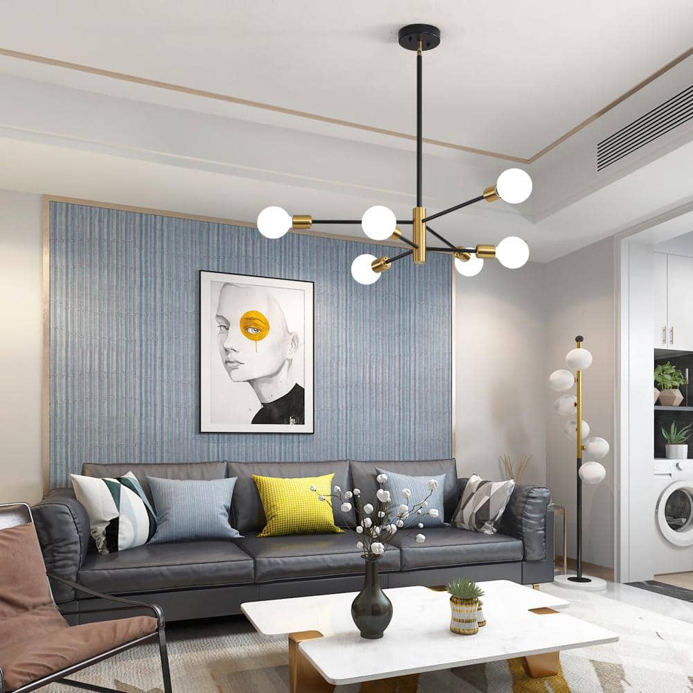 Black and Gold 6-Light Metal Sputnik Chandelier