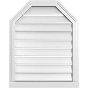 24 in. x 30 in. Octagonal Top Surface Mount PVC Gable Vent: Functional with Brickmould Sill Frame