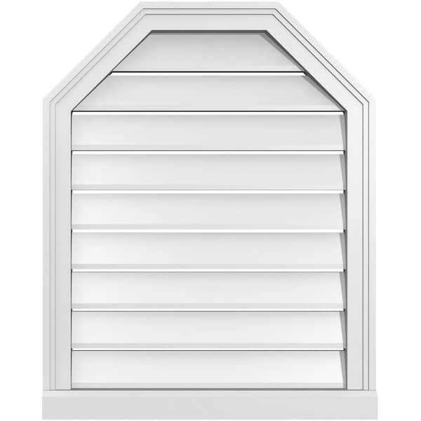 Ekena Millwork 24 in. x 30 in. Octagonal Top Surface Mount PVC Gable Vent: Functional with Brickmould Sill Frame