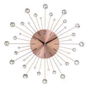 15 in. x 15 in. Copper Metal Starburst Wall Clock with Crystal Accents
