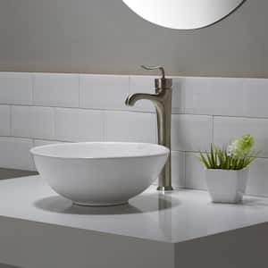 Elavo Small Round Ceramic Vessel Bathroom Sink in White with Pop Up Drain in Brushed Nickel