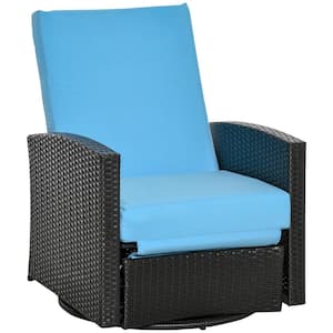 Wicker Outdoor Recliner with Blue 360° Swivel, Soft Cushions