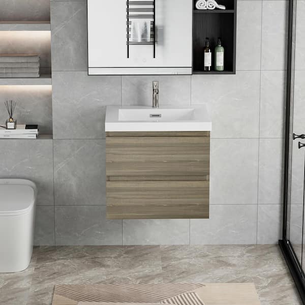 Abruzzo 30 in. W x 19-3/4 in. D x 22-1/5 in. H Bathroom Wall Hung Vanity in Ash Grey with Single Basin Vanity Top in White