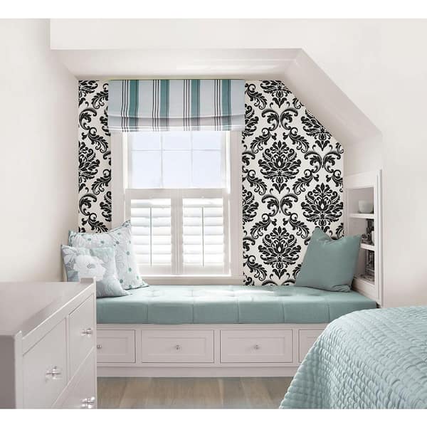 Ariel Black And White Damask Vinyl Peel & Stick Wallpaper Roll (Covers 30.75 Sq. Ft.)