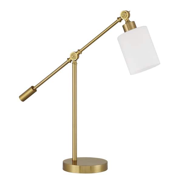 Indiana 24.09 in. Satin Brass Finish Traditional Standard Bulb Adjustable Arm Desk Task Table Lamp w/ Frost White Glass