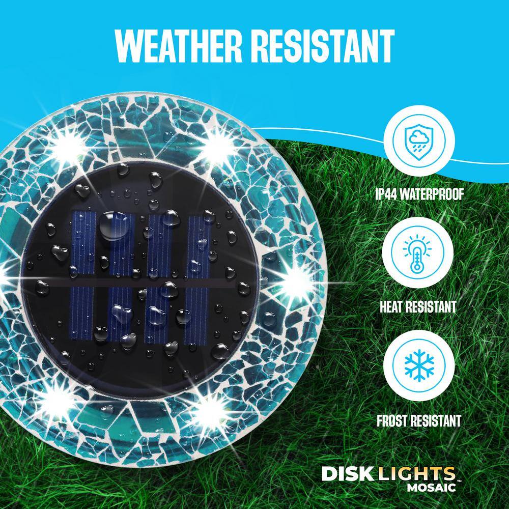 Blue Mosaic Solar Powered LED Pathway Disk Lights, Set of 8