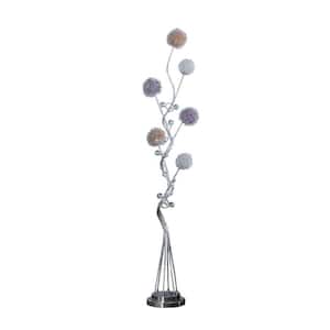 58.5 in. 6 Aluminum LED Tree Metal Floor Lamp with Aluminum Wire Cage Round Buns Shade