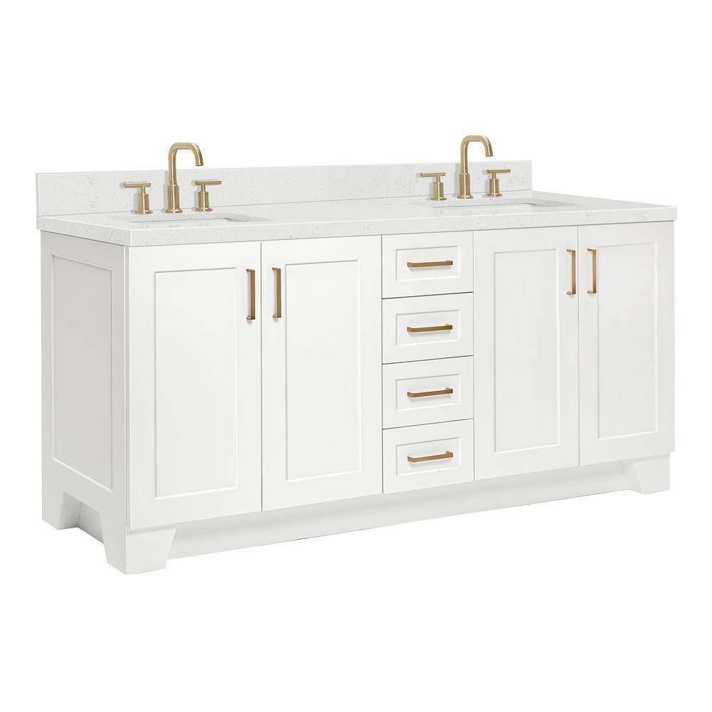White Double Freestanding Bathroom Vanity with Quartz Top