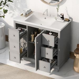 36 in. W x 18 in. D x 33.87 in. H Single Sink Freestanding Bath Vanity in Gray with White Ceramic Top and Cabinet