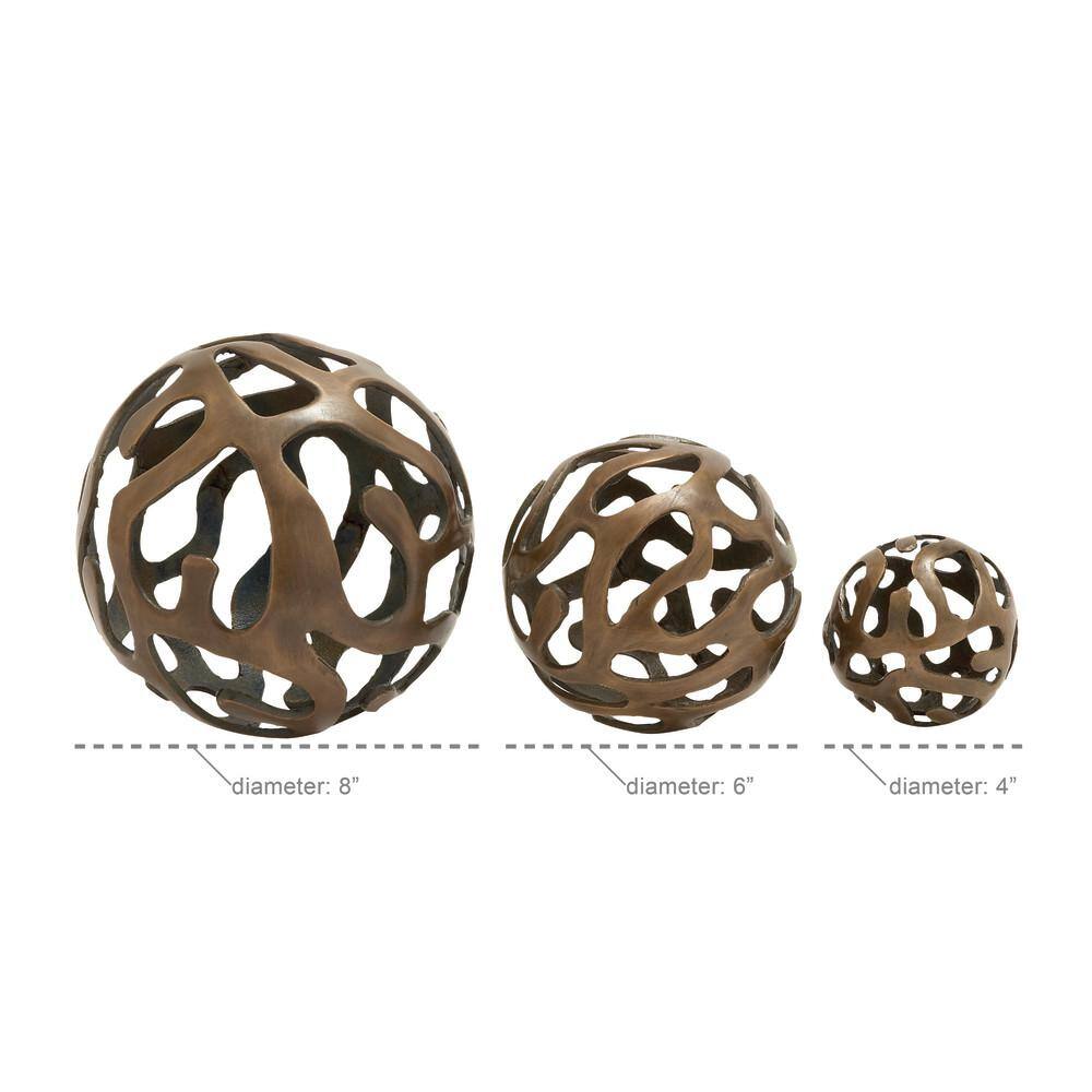 Set of 3 Brass Geometric Metal Decorative Balls