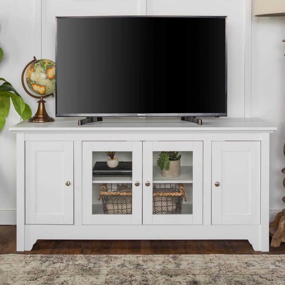 White 52" Wood TV Media Stand with Cabinets