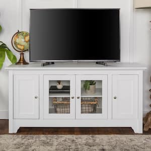 Carolina 53 in. White Wood TV Stand 55 in. with Glass Doors