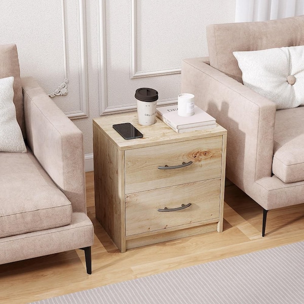 2-Pieces 2-Drawer Nightstand Modern Bedside Table with Storage for Living Room Bedroom Oak