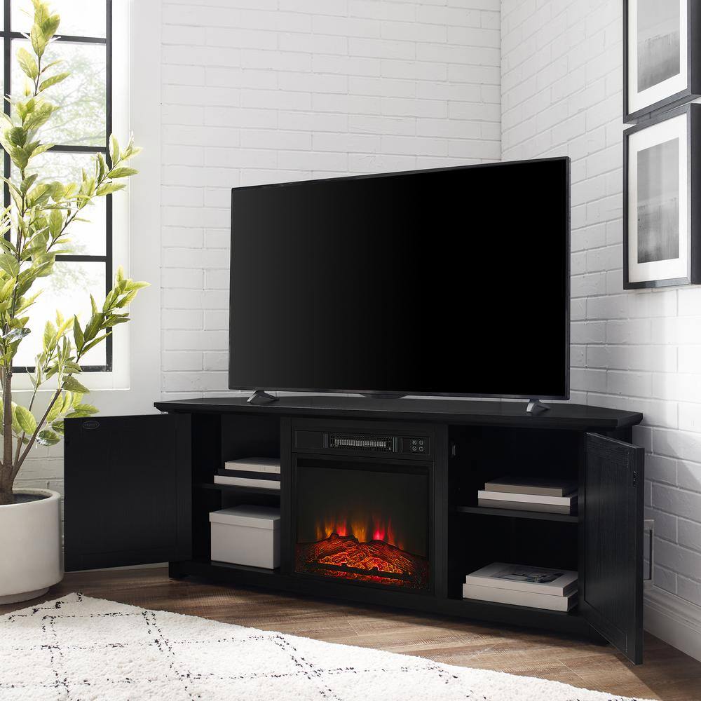 Camden Black Corner TV Stand with Fireplace