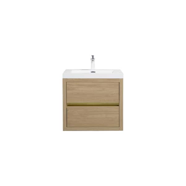 Lafarre 23.62 in. W x 19.69 in. D Single Sink Floating Oak Bath Vanity with White Stone Resin Top Assembled