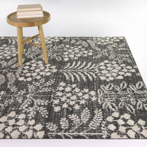Ashbourne Charcoal/Cream 5 ft. x 7 ft. Floral Transitional Area Rug