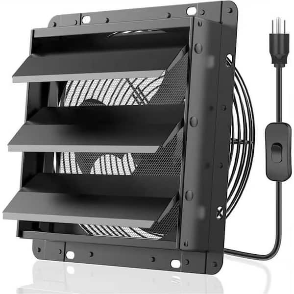 12.3 Inch 647 CFM Shutter Exhaust Fan Quiet 8ft Switch Cable for Garage Attic Chicken Coop Basement Gable Kitchen Black