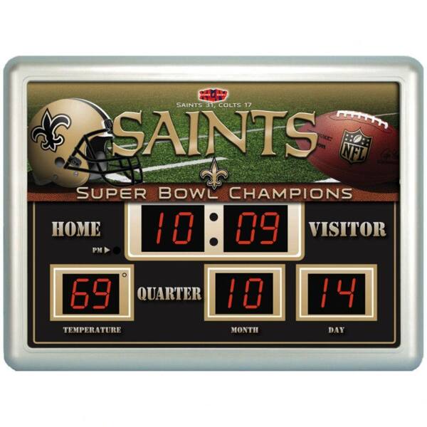 Team Sports America New Orleans Saints 14 in. x 19 in. Scoreboard Clock with Temperature