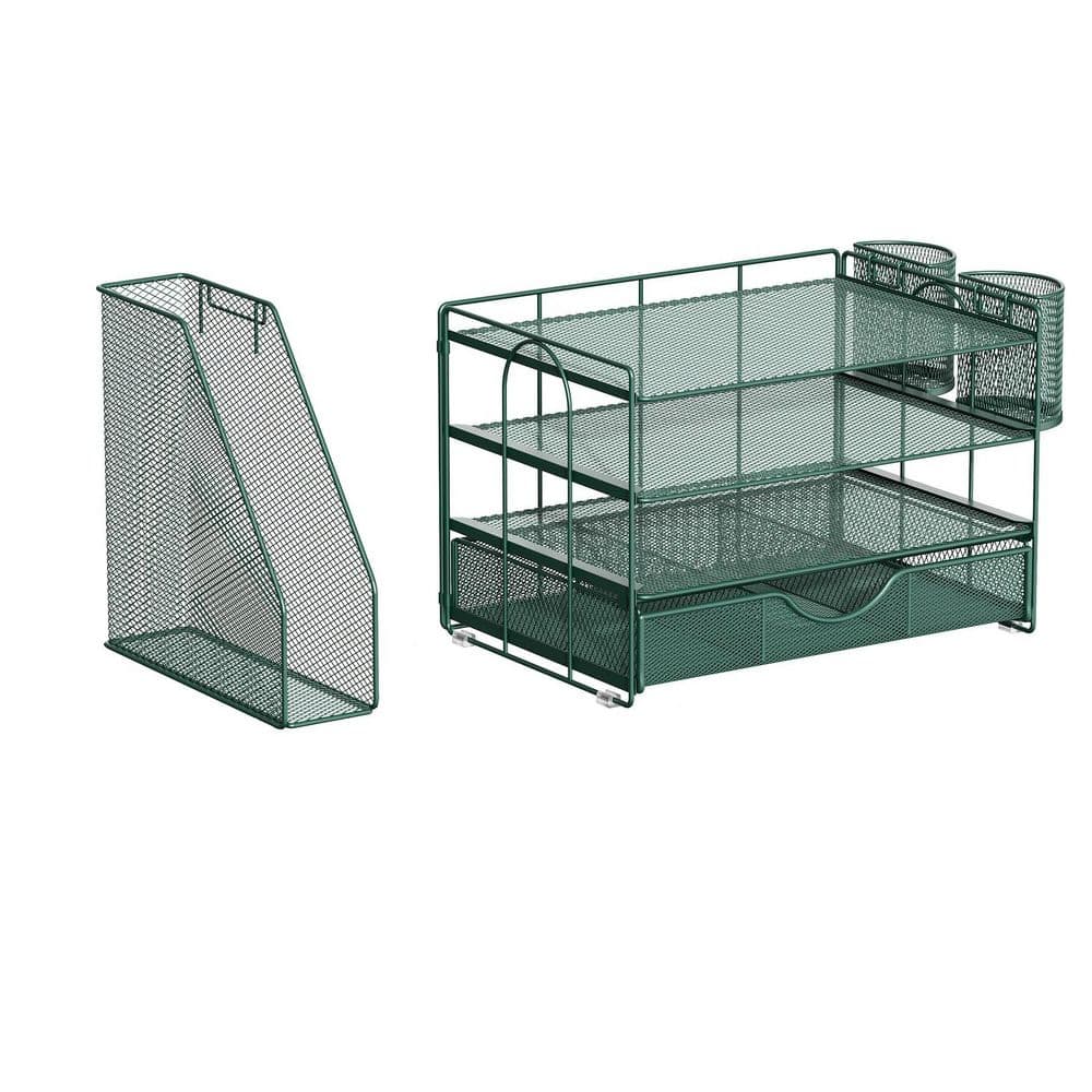 Vanity Organizer in Green, 4-Tier Desk Organizers with File Holder, Workspace Organizers with Drawer & 2 Pen Holder price history on PriceWatchPro
