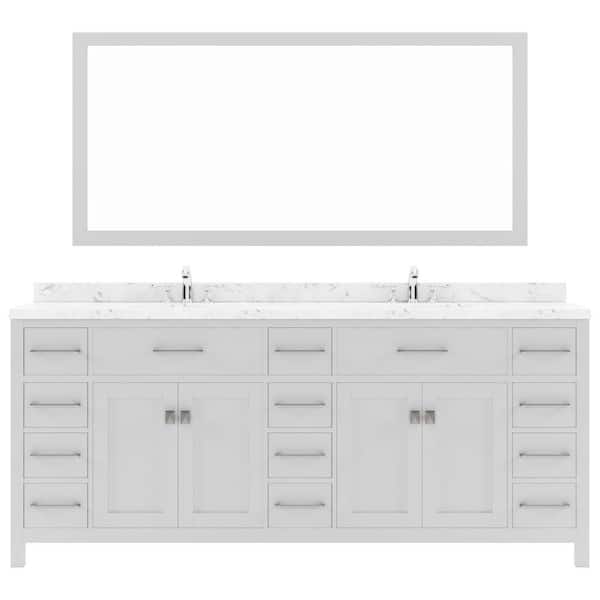 Virtu USA Caroline Parkway 78 in. W x 22 in. D x 35 in. H Double Sink Bath Vanity in White with Quartz Top and Mirror