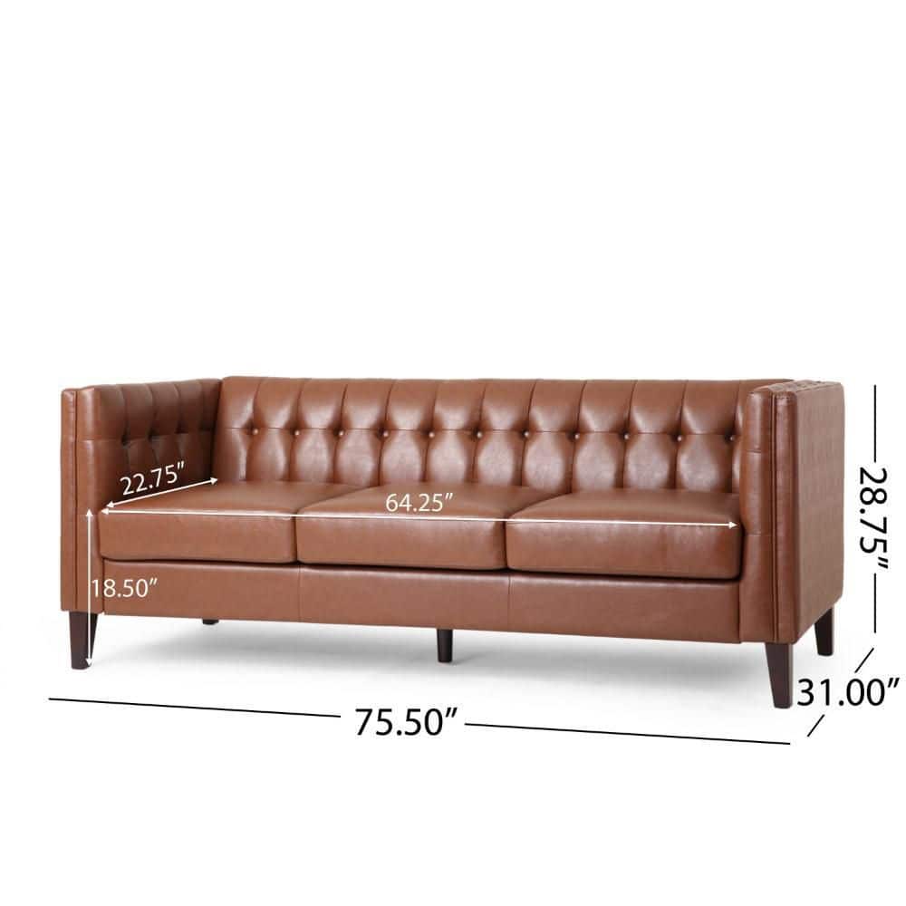 Ember 76" Brown Faux Leather Chesterfield Sofa with Tufted Back