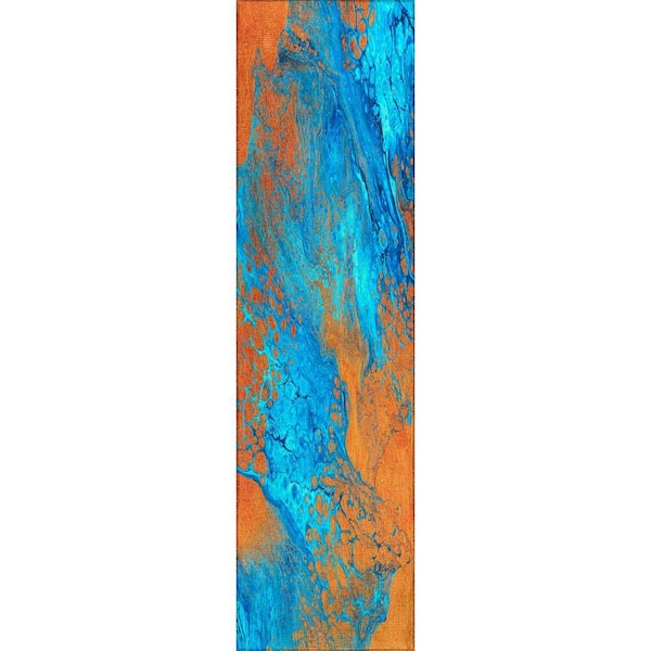 Karina Blue 2 ft. 3 in. x 7 ft. 6 in. Geometric Indoor/Outdoor Area Rug