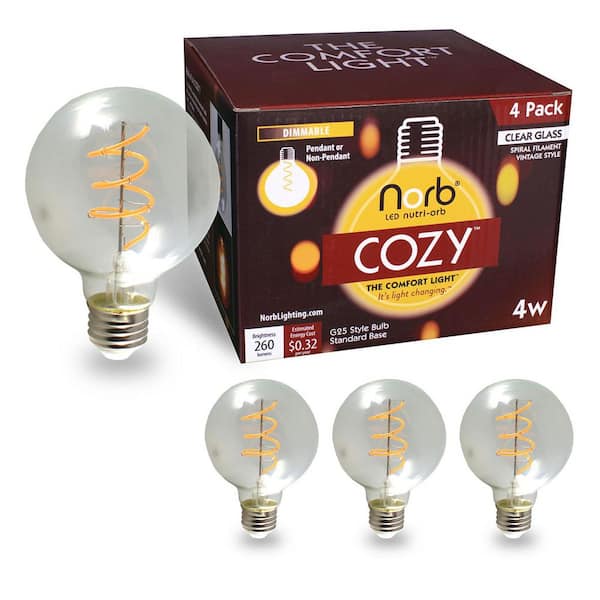 NorbCOZY 4W Equivalent G25 Globe Warm White (Less Than 2700K) Dimmable Clear Spiral Cozy LED Light Bulb (4-Pack)