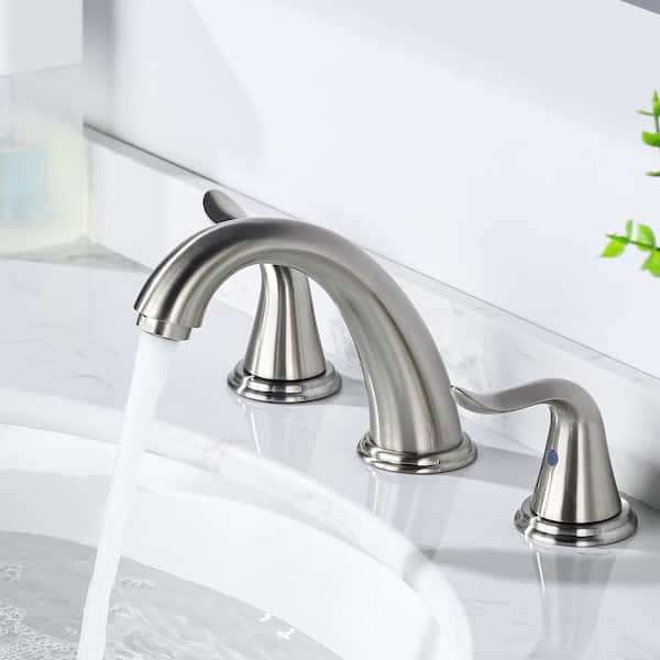 8 in. Widespread Bathroom Faucet with Pop Up Drain, 3 Hole Bathroom Sink Lavatory Faucet in Brushed Nickel