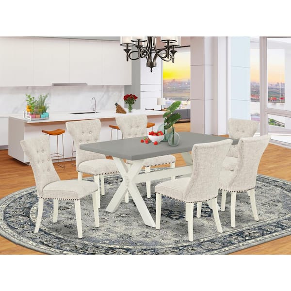 East West Furniture 7-Piece Natural Oak Finish Solid Wood Top Dining Table with 6 Parson-Chairs with Lattice Back