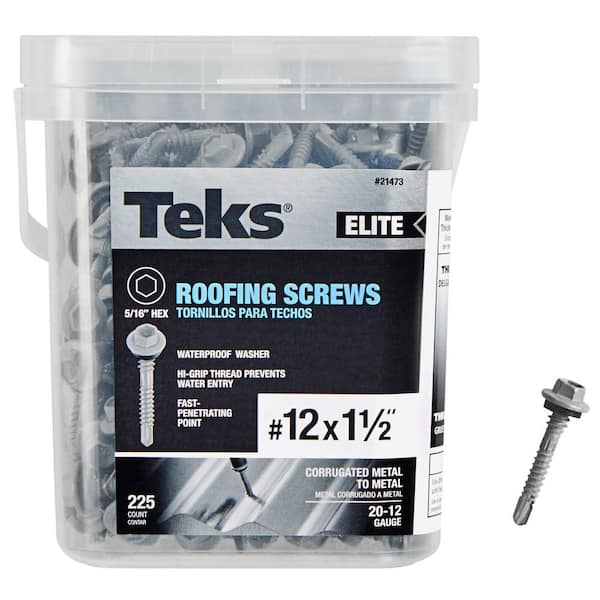 Teks #12 x 1-1/2 in. Steel External Hex Head Washer Drill Point Elite Sheet Metal Roofing Screws (225-Pack)