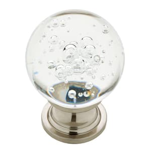 Bubble Glass 1-1/8 in. (29 mm) Satin Nickel and Crystal Round Cabinet Knob