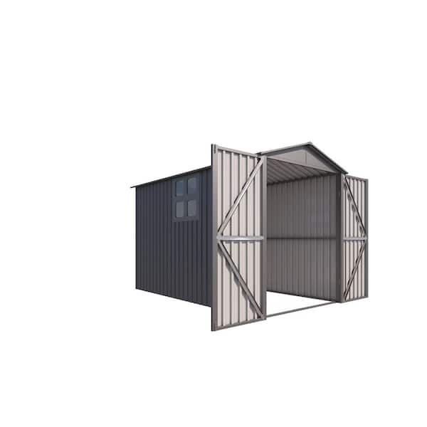 Yuna 6 ft. W x 10 ft. D Grey Metal Motorcycle Outdoor Storage Shed with Window, Lockable Doors (50.55 sq. ft.)