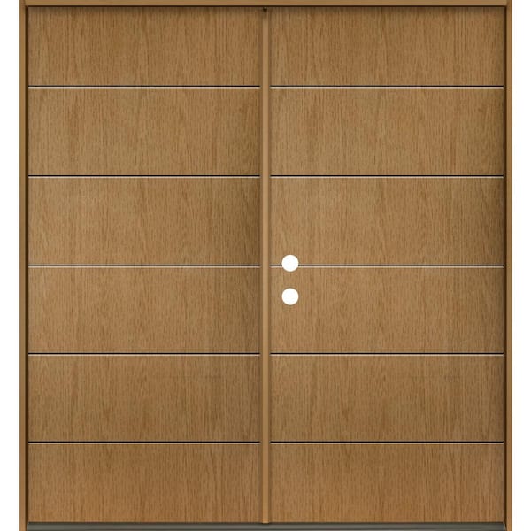 Krosswood Doors TETON Modern 72 in. x 80 in. Right-Active/Inswing 6-Grid Solid Panel Bourbon Stain Double Fiberglass Prehung Front Door