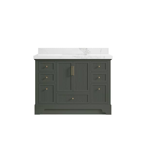 Willow Collections Alys 48 in. W x 22 in. D x 36 in. H Single Sink Bath Vanity in Pewter Green with 2 in. Calacatta Nuvo Quartz Top